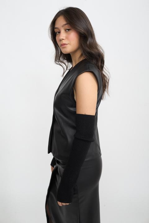 Gilet effetto pelle nero - Autunno - Inverno 2025 | Brend