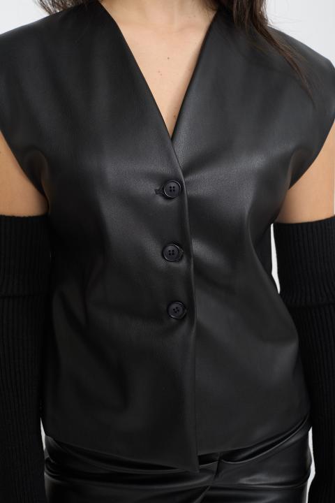 Gilet effetto pelle nero - Autunno - Inverno 2025 | Brend