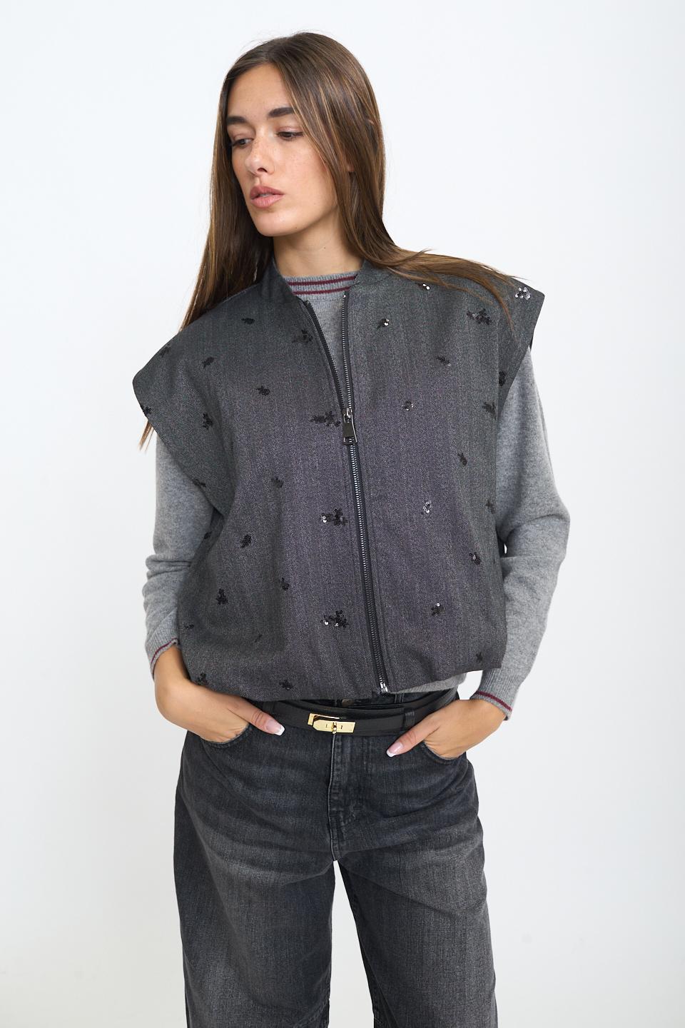 Gilet ricami paillettes grigio/nero - Autunno - Inverno 2025 | Brend