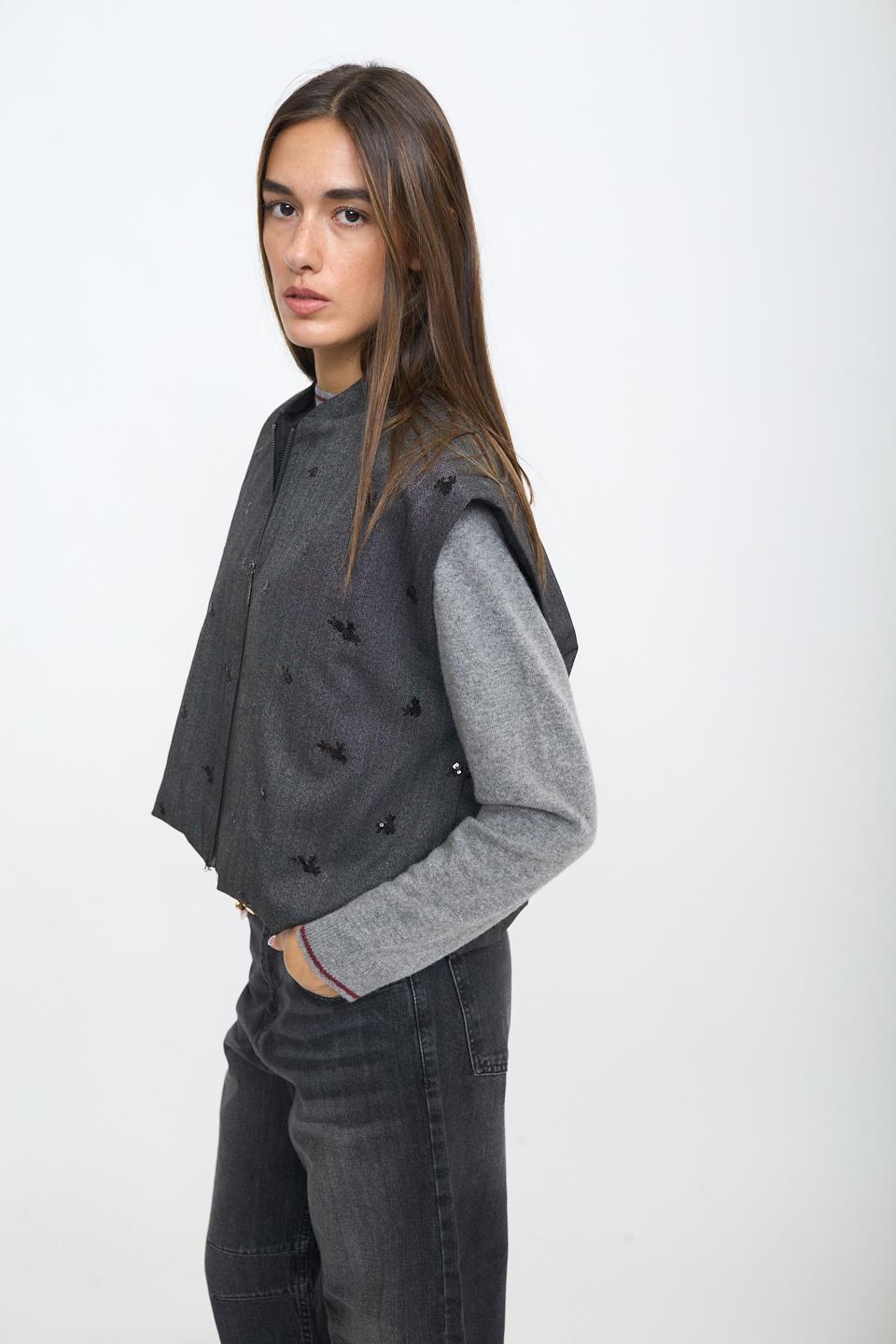 Gilet ricami paillettes grigio/nero - Autunno - Inverno 2025 | Brend