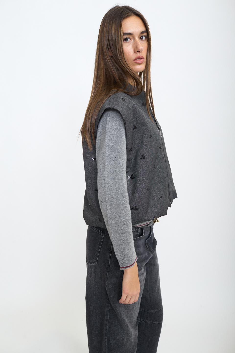 Gilet ricami paillettes grigio/nero - Autunno - Inverno 2025 | Brend