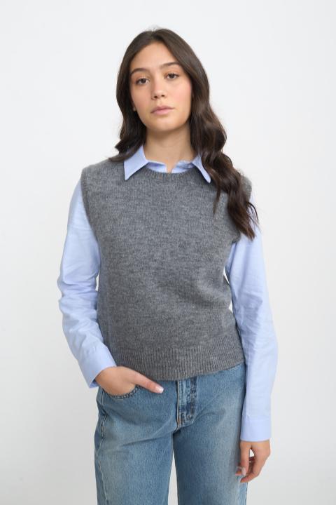 Gilet scollo rotondo grigio medio - Autunno - Inverno 2025 | Brend