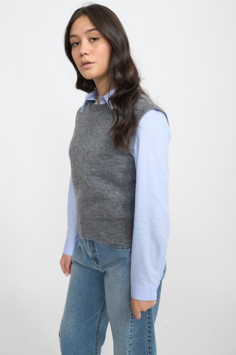 Gilet scollo rotondo grigio medio - Autunno - Inverno 2025 | Brend