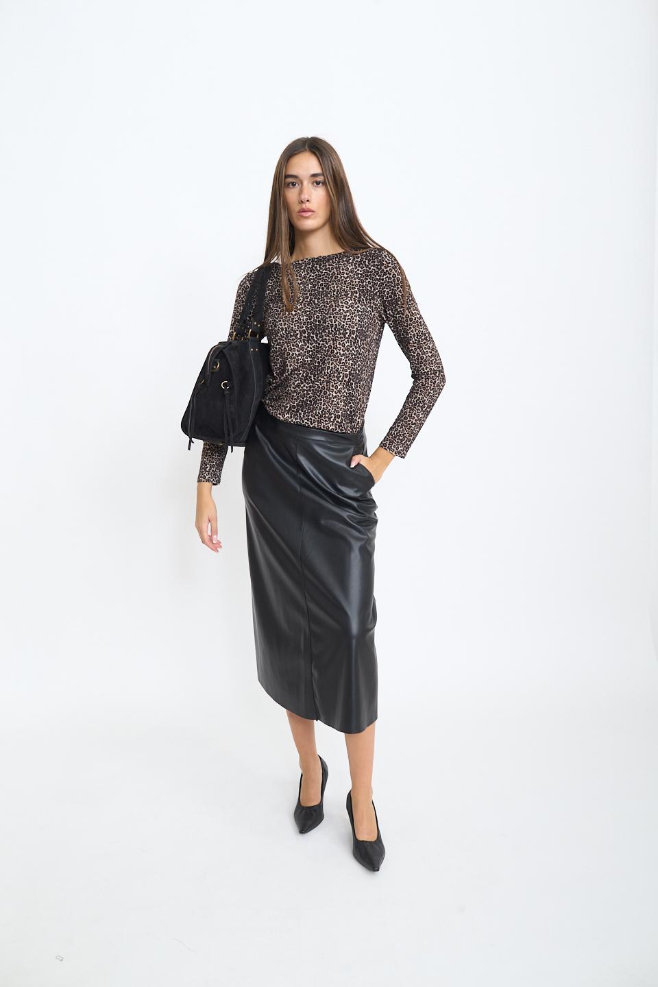 Gonna svasata effetto pelle nero - Autunno - Inverno 2025 | Brend