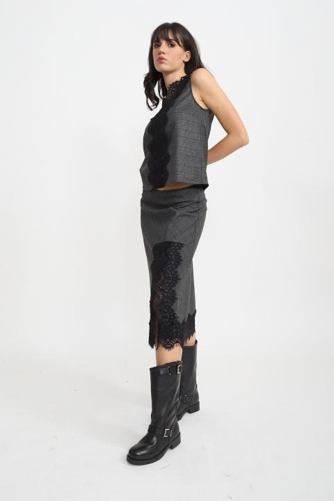 Gonna check pizzo check grigio - Autunno - Inverno 2025 | Brend