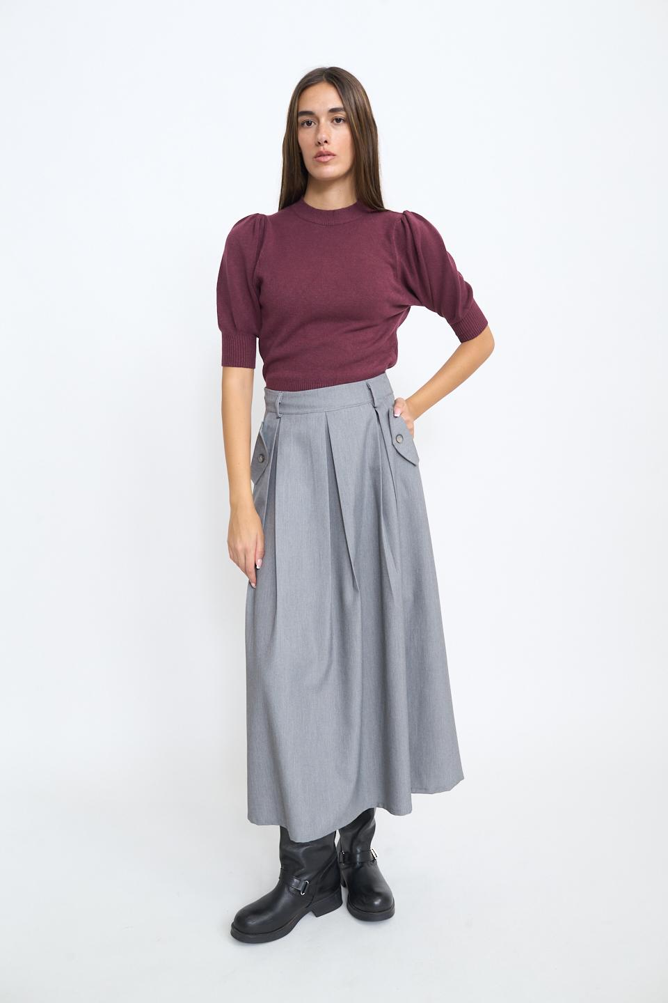 Gonna pieghe con pattine grigio - Autunno - Inverno 2025 | Brend