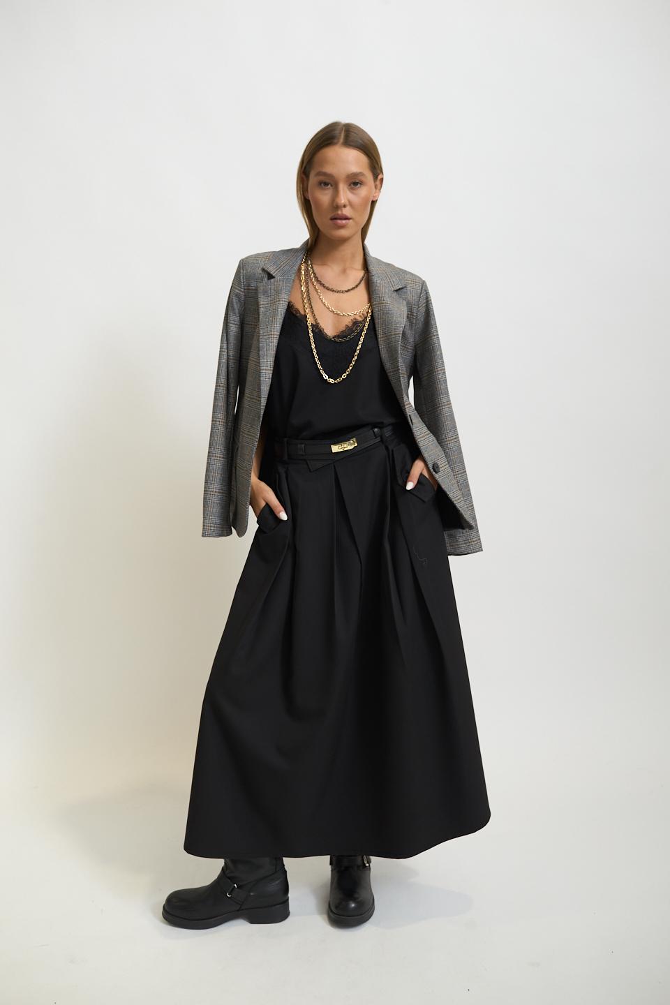 Gonna pieghe con pattine nero - Autunno - Inverno 2025 | Brend