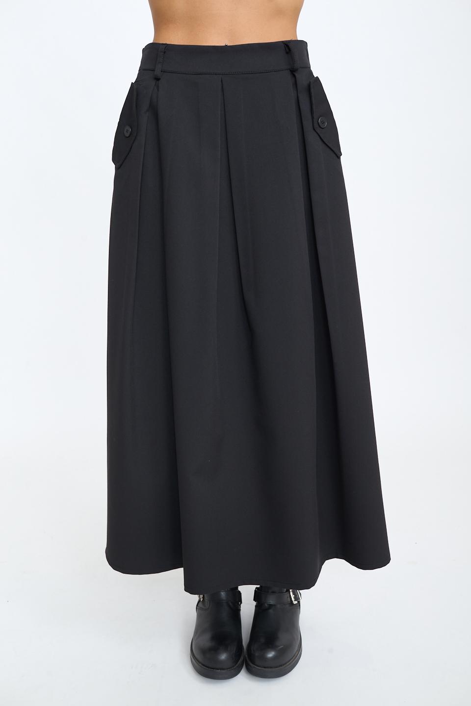 Gonna pieghe con pattine nero - Autunno - Inverno 2025 | Brend