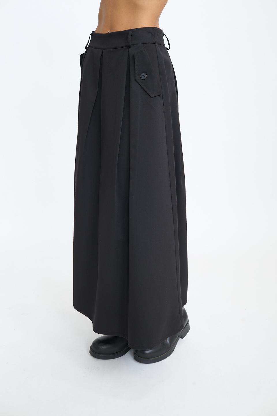 Gonna pieghe con pattine nero - Autunno - Inverno 2025 | Brend