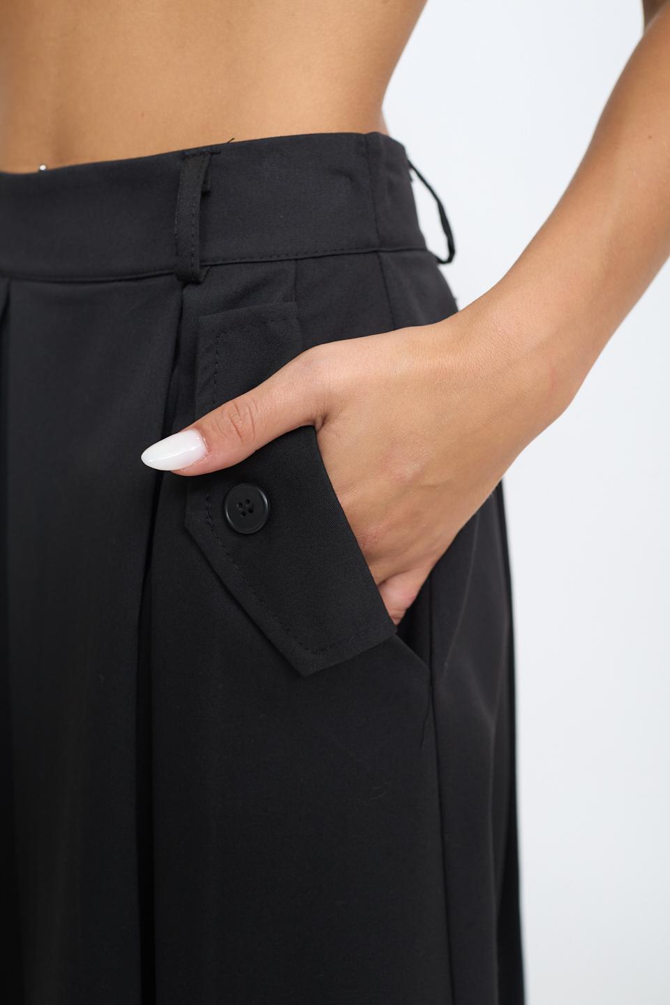 Gonna pieghe con pattine nero - Autunno - Inverno 2025 | Brend