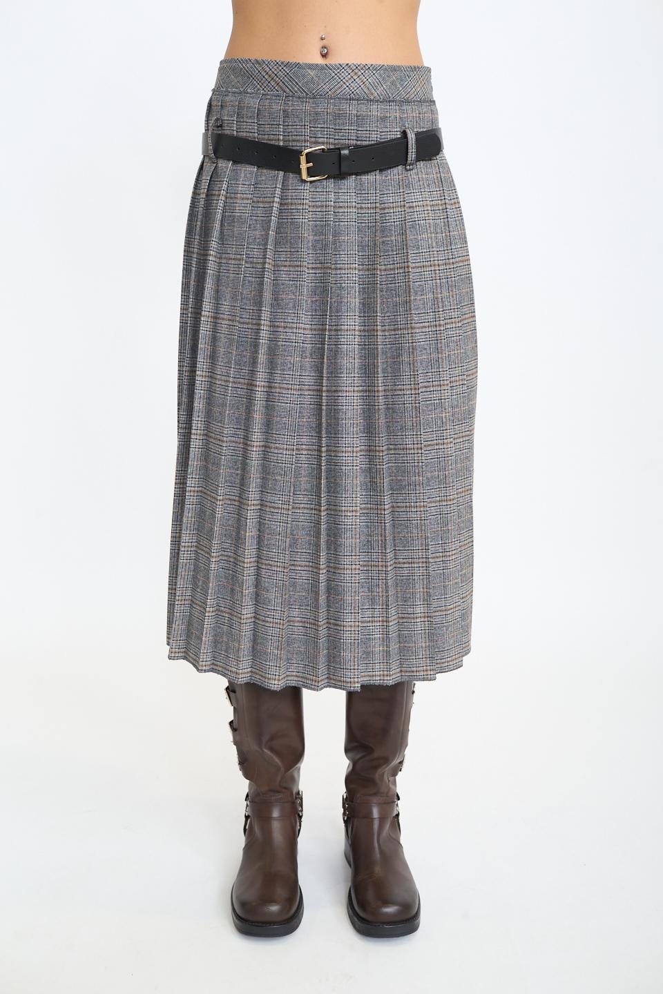 Gonna midi pieghe check grigio/moro - Autunno - Inverno 2025 | Brend