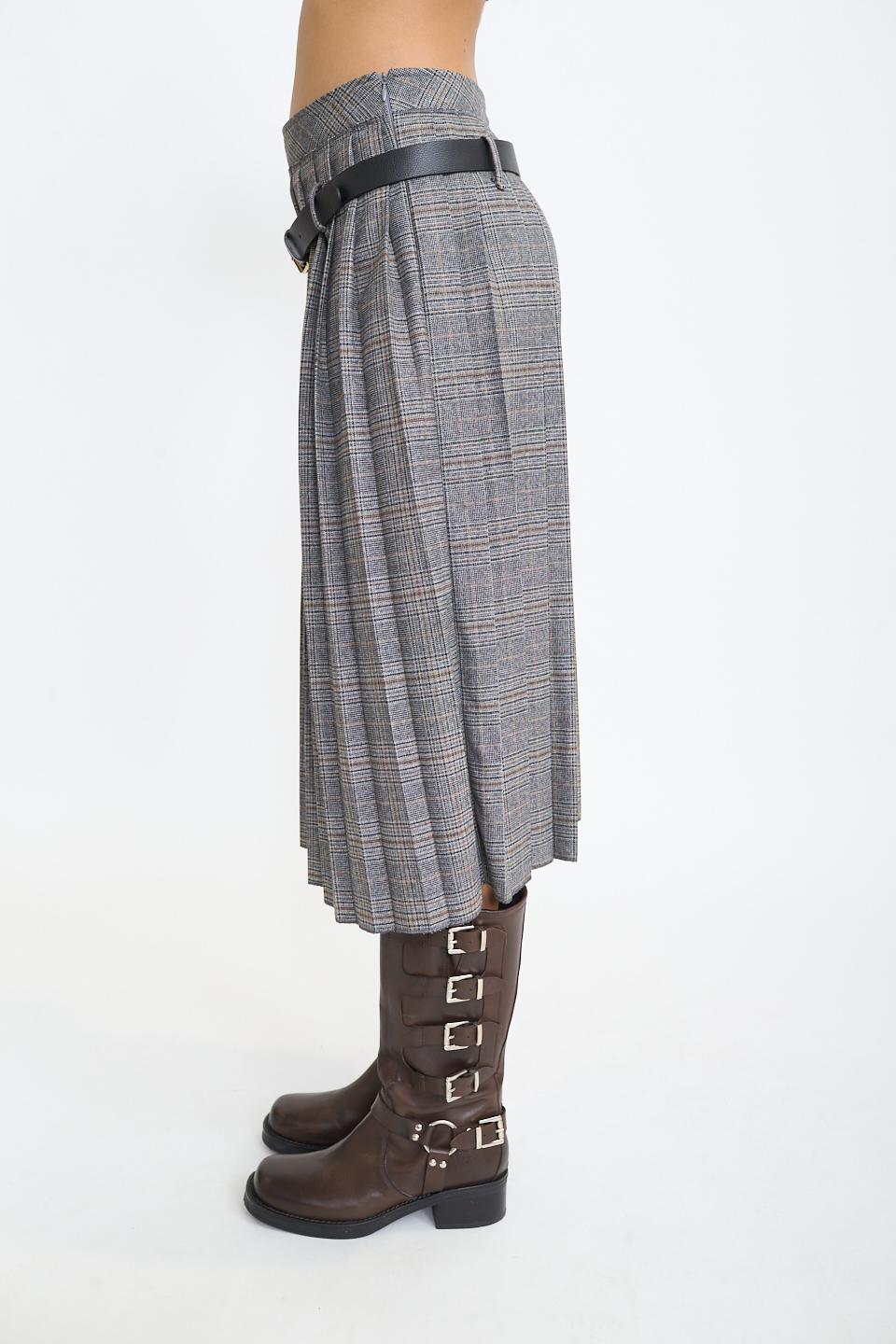 Gonna midi pieghe check grigio/moro - Autunno - Inverno 2025 | Brend