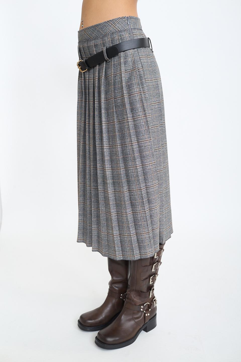Gonna midi pieghe check grigio/moro - Autunno - Inverno 2025 | Brend