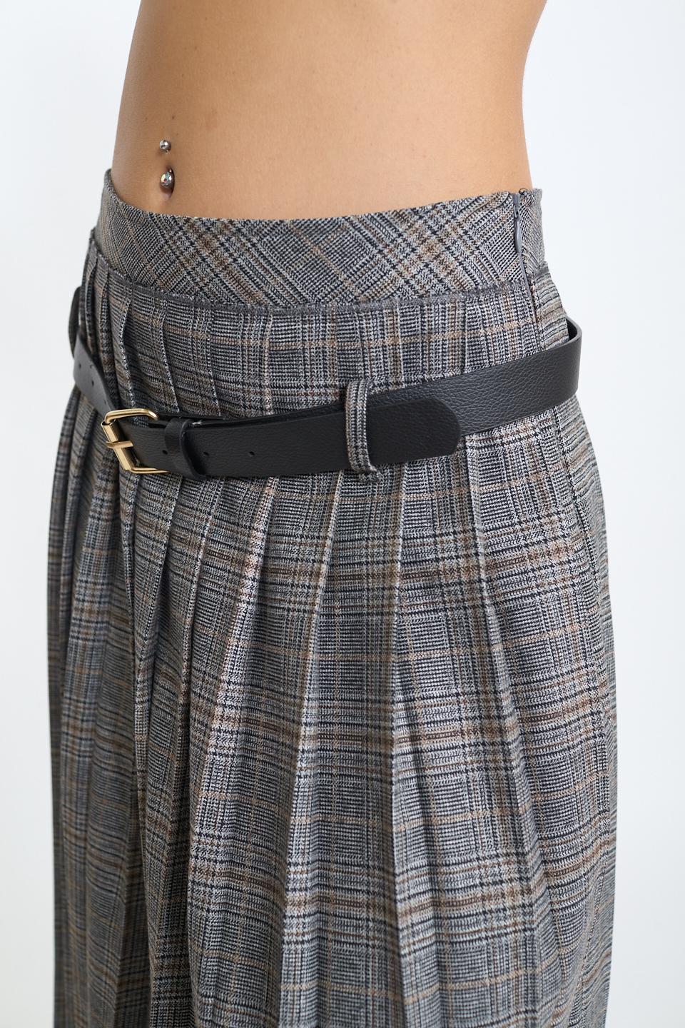 Gonna midi pieghe check grigio/moro - Autunno - Inverno 2025 | Brend