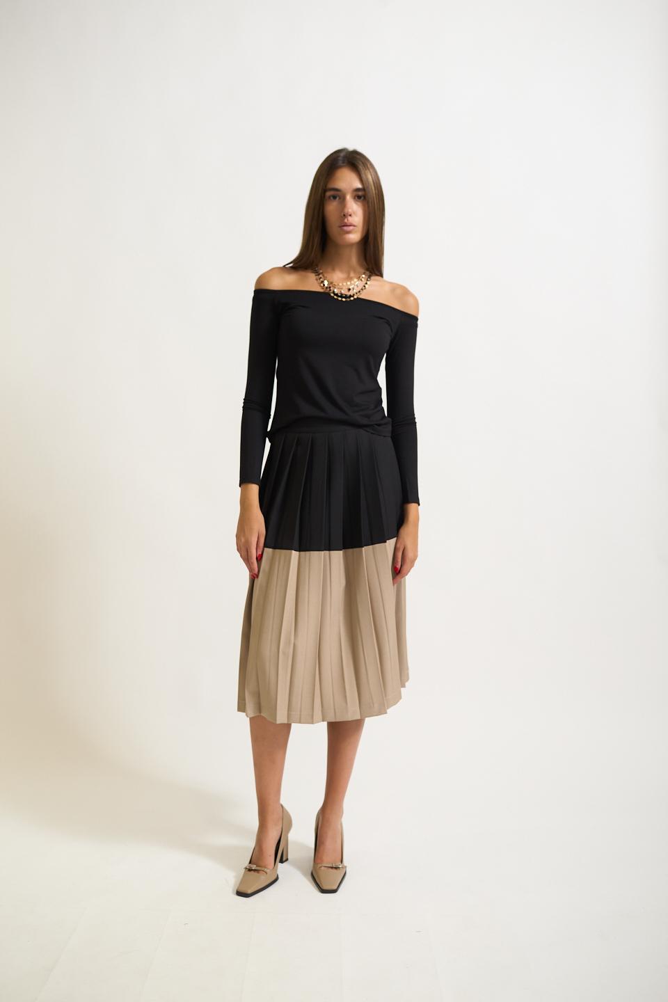 Gonna pieghe bicolor nero/mousse - Autunno - Inverno 2025 | Brend