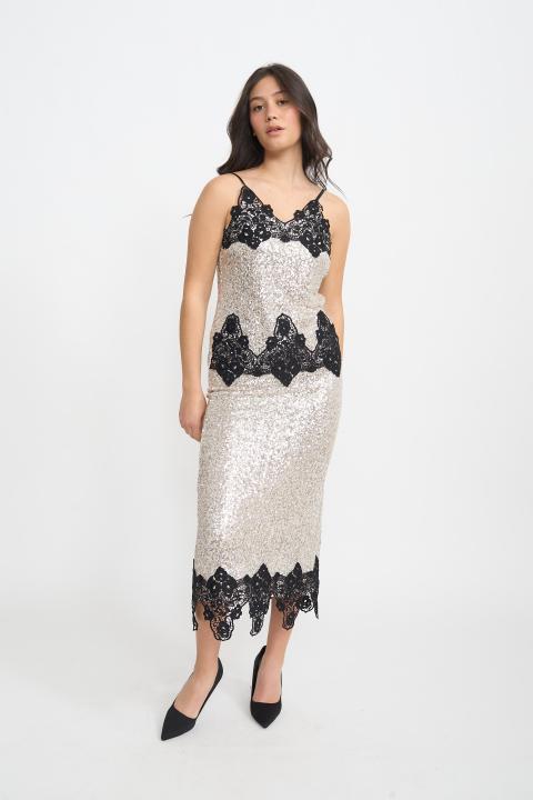 Gonna paillettes e pizzo argento - Autunno - Inverno 2025 | Brend