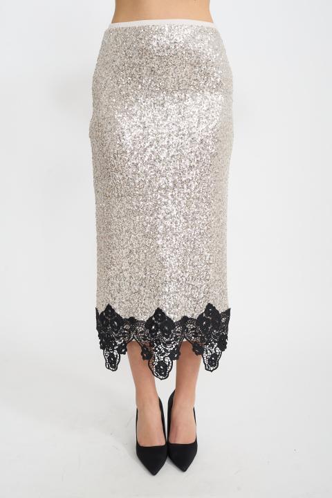 Gonna paillettes e pizzo argento - Autunno - Inverno 2025 | Brend