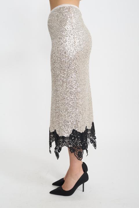 Gonna paillettes e pizzo argento - Autunno - Inverno 2025 | Brend