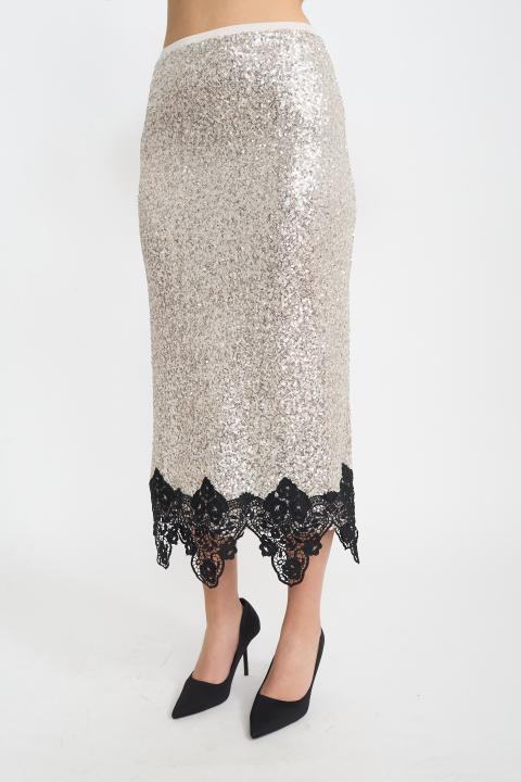 Gonna paillettes e pizzo argento - Autunno - Inverno 2025 | Brend