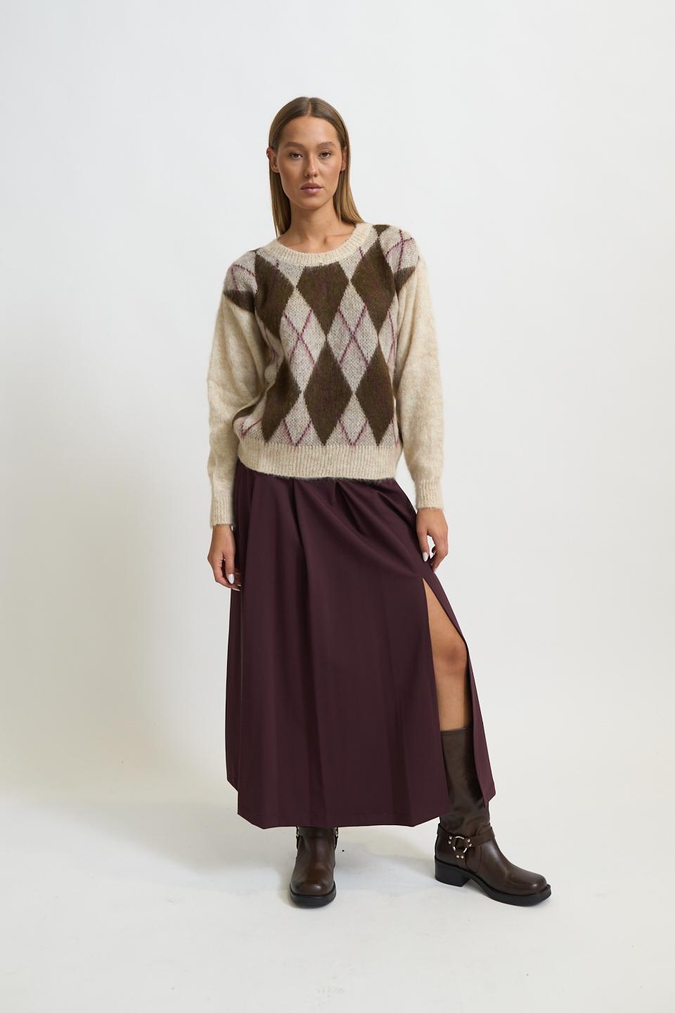 Gonna pieghe spacco burgundy - Autunno - Inverno 2025 | Brend