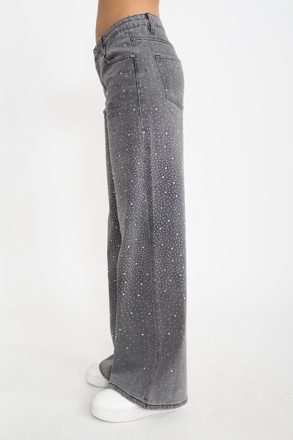 Jeans wide-leg strass denim grigio - Autunno - Inverno 2026 | Brend