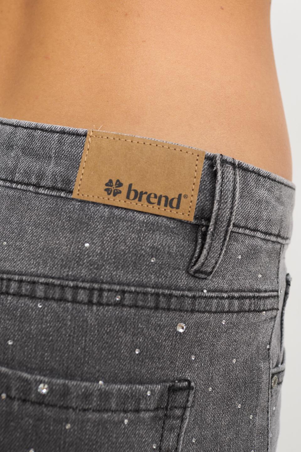 Jeans wide-leg strass denim grigio - Autunno - Inverno 2026 | Brend