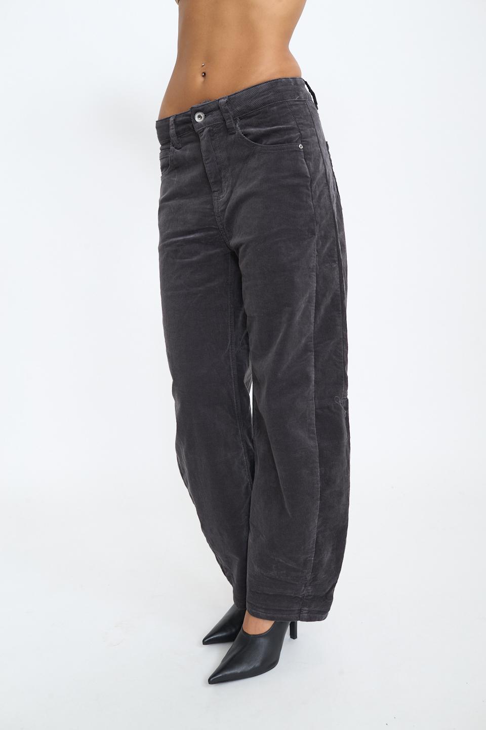 Pantalone barrel velluto grigio - Autunno - Inverno 2025 | Brend