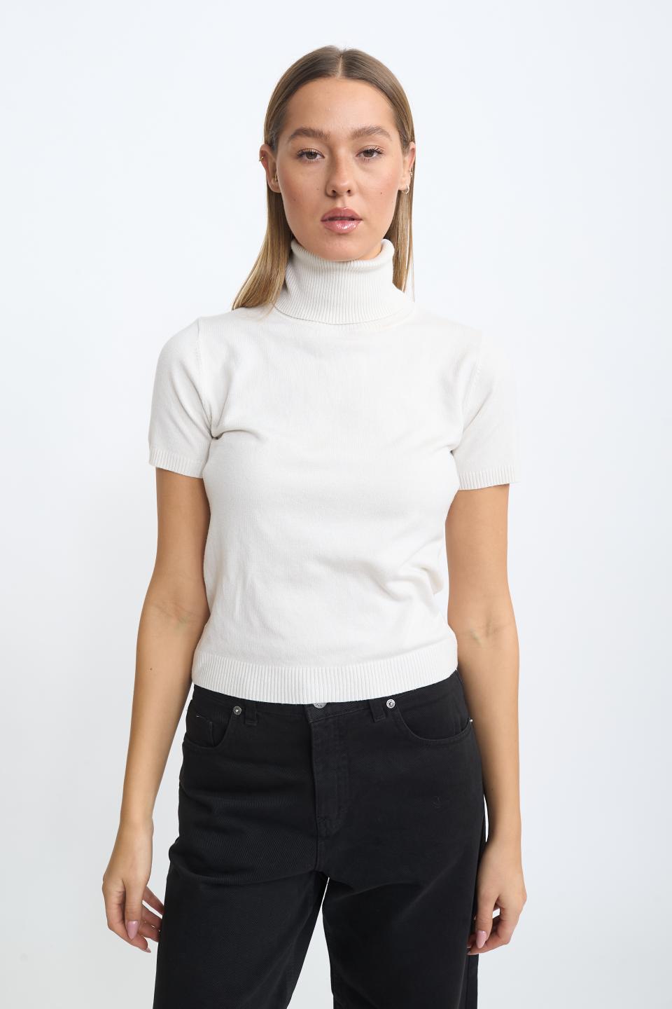 Maglia collo alto mezza manica latte - Autunno - Inverno 2025 | Brend