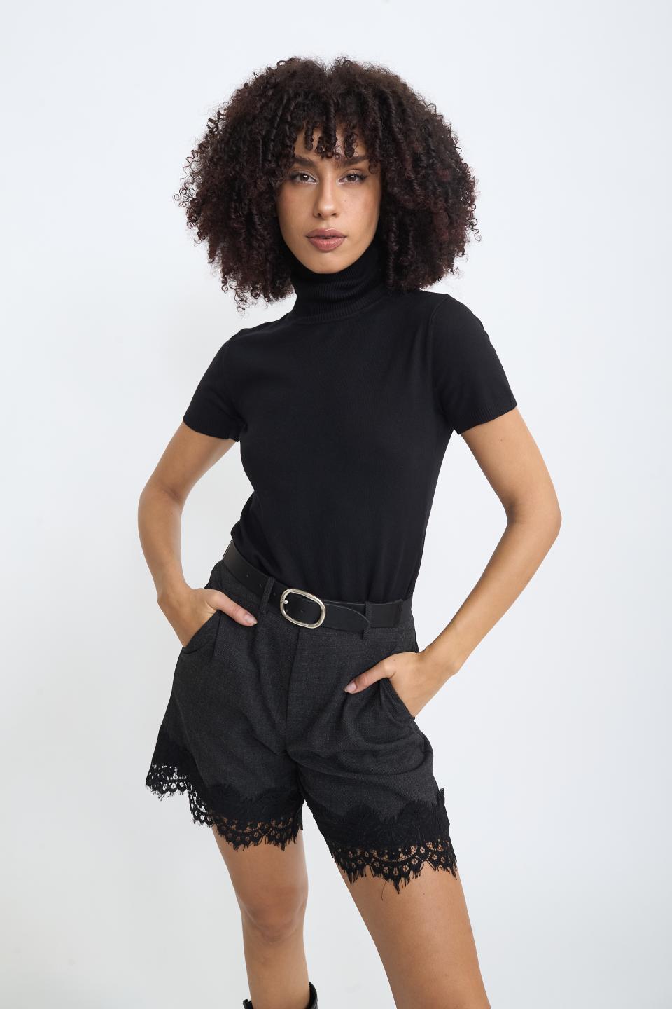 Maglia collo alto mezza manica nero - Autunno - Inverno 2025 | Brend