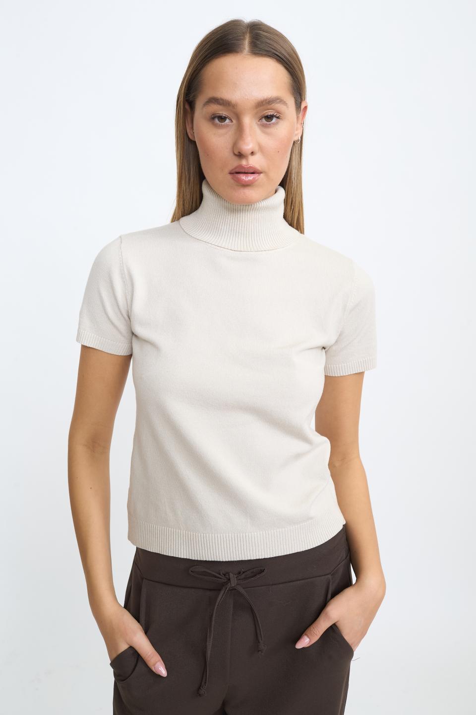 Maglia collo alto mezza manica tortora - Autunno - Inverno 2025 | Brend