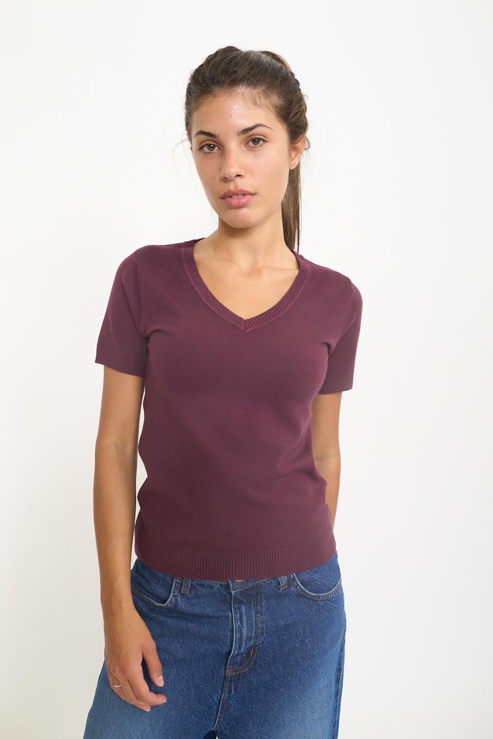 Maglia scollo V mezza manica burgundy - Autunno - Inverno 2025 | Brend