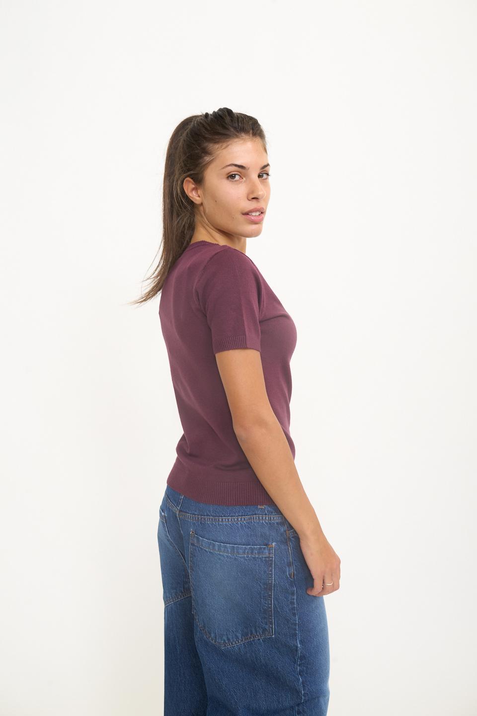 Maglia scollo V mezza manica burgundy - Autunno - Inverno 2025 | Brend