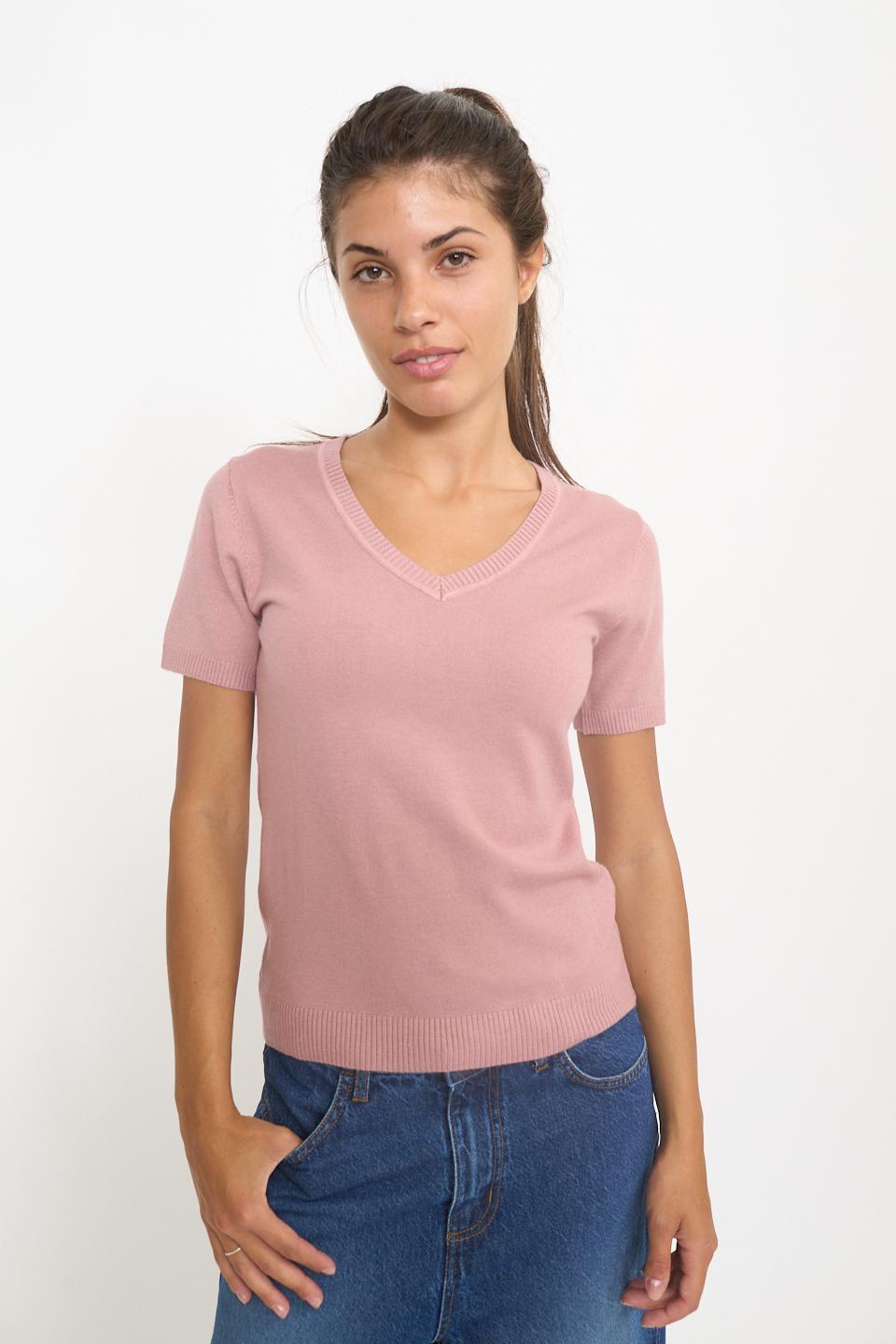 Maglia scollo V mezza manica cipria - Autunno - Inverno 2025 | Brend