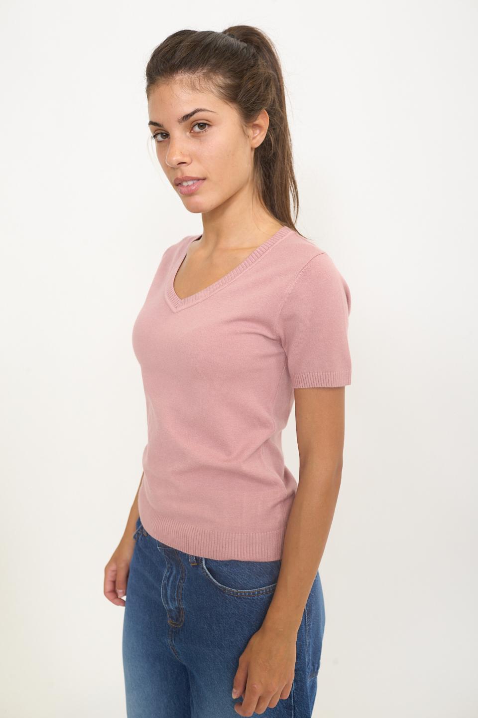 Maglia scollo V mezza manica cipria - Autunno - Inverno 2025 | Brend