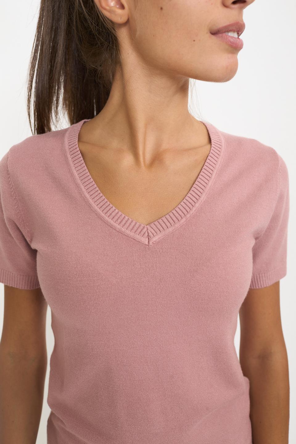 Maglia scollo V mezza manica cipria - Autunno - Inverno 2025 | Brend
