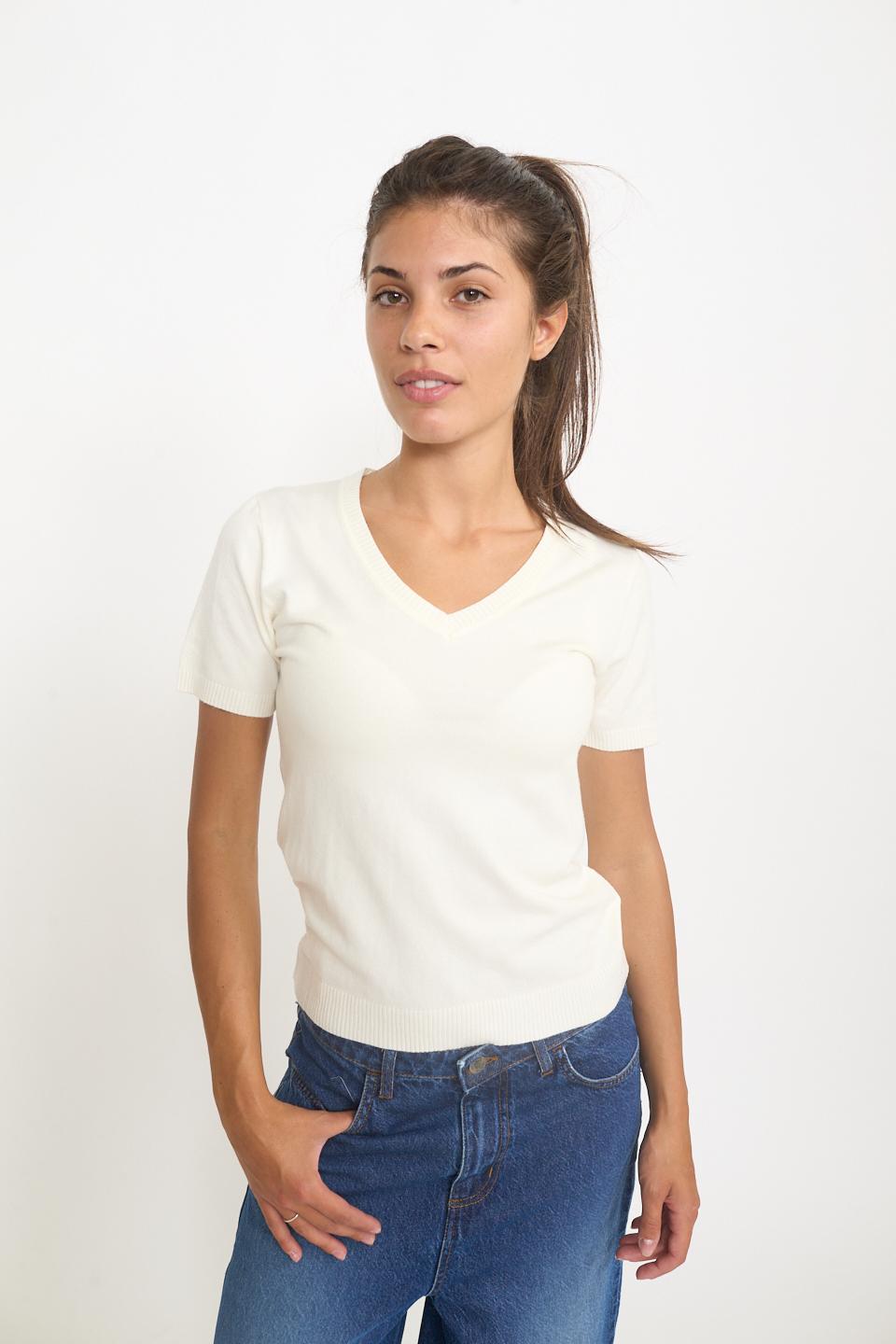 Maglia scollo V mezza manica panna - Autunno - Inverno 2025 | Brend