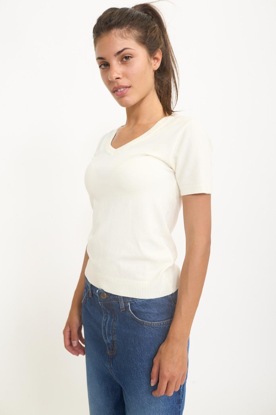 Maglia scollo V mezza manica panna - Autunno - Inverno 2025 | Brend