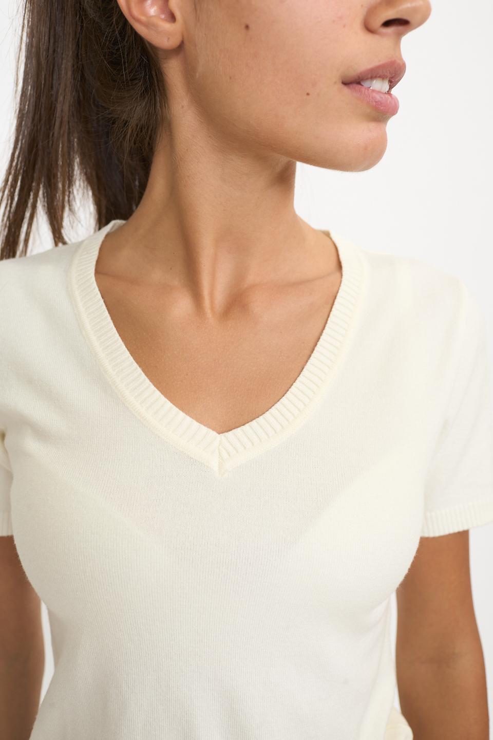 Maglia scollo V mezza manica panna - Autunno - Inverno 2025 | Brend