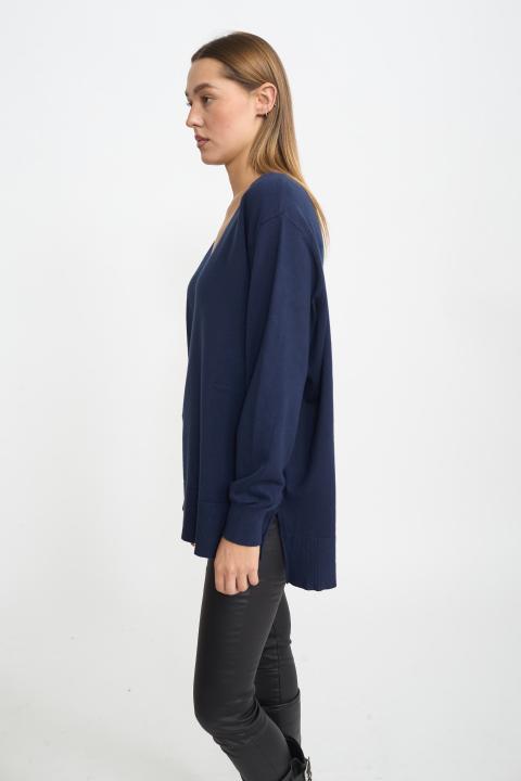 Maglia over scollo V spacchi blu - Autunno - Inverno 2025 | Brend