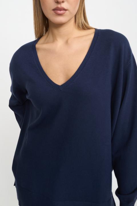 Maglia over scollo V spacchi blu - Autunno - Inverno 2025 | Brend