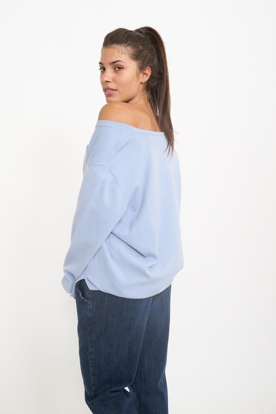 Maglia over scollo V spacchi celeste - Autunno - Inverno 2025 | Brend
