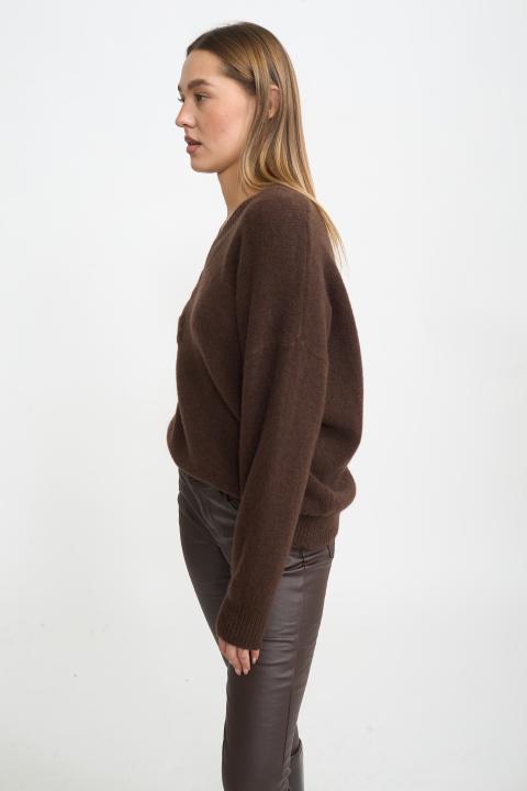 Maglia scollo V fiori cioccolato - Autunno - Inverno 2025 | Brend