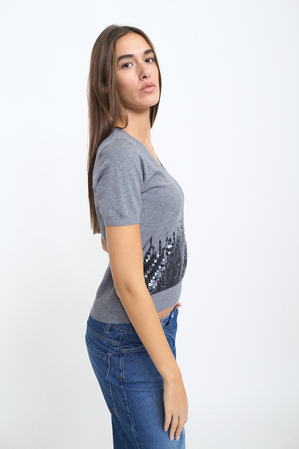 Maglia mezza manica paillettes grigio melange - Autunno - Inverno 2025 | Brend