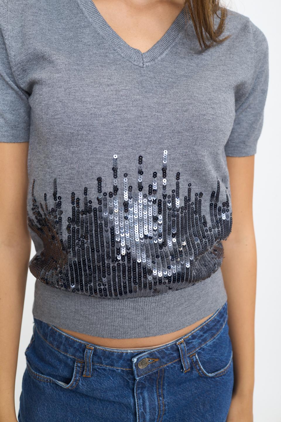 Maglia mezza manica paillettes grigio melange - Autunno - Inverno 2025 | Brend