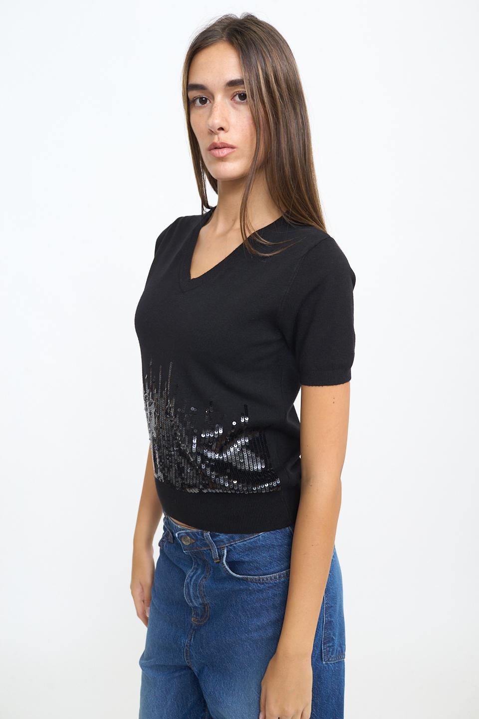 Maglia mezza manica paillettes nero - Autunno - Inverno 2025 | Brend