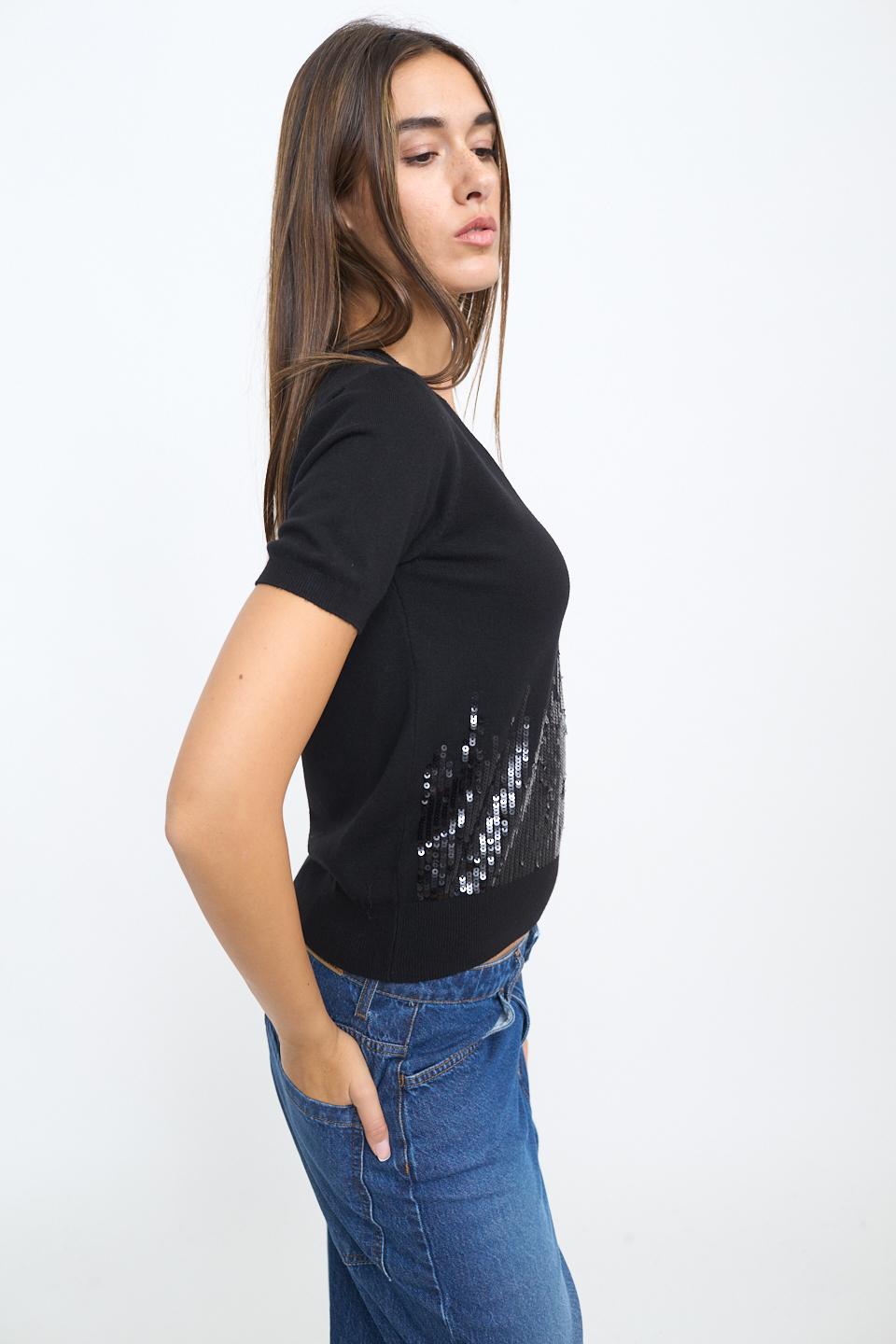 Maglia mezza manica paillettes nero - Autunno - Inverno 2025 | Brend