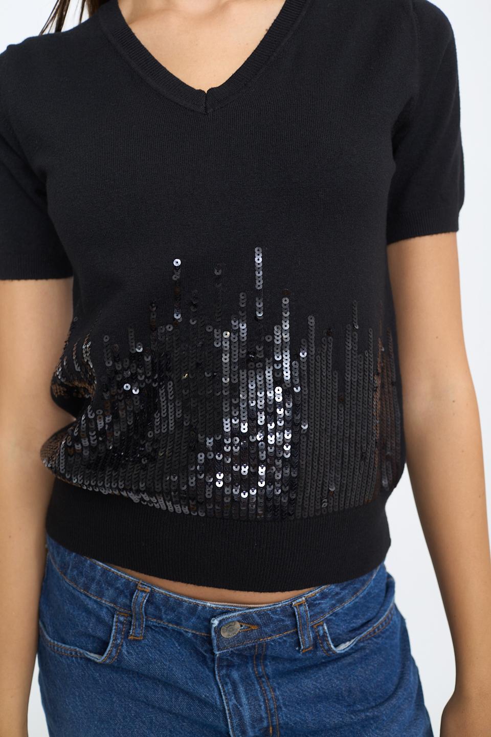 Maglia mezza manica paillettes nero - Autunno - Inverno 2025 | Brend