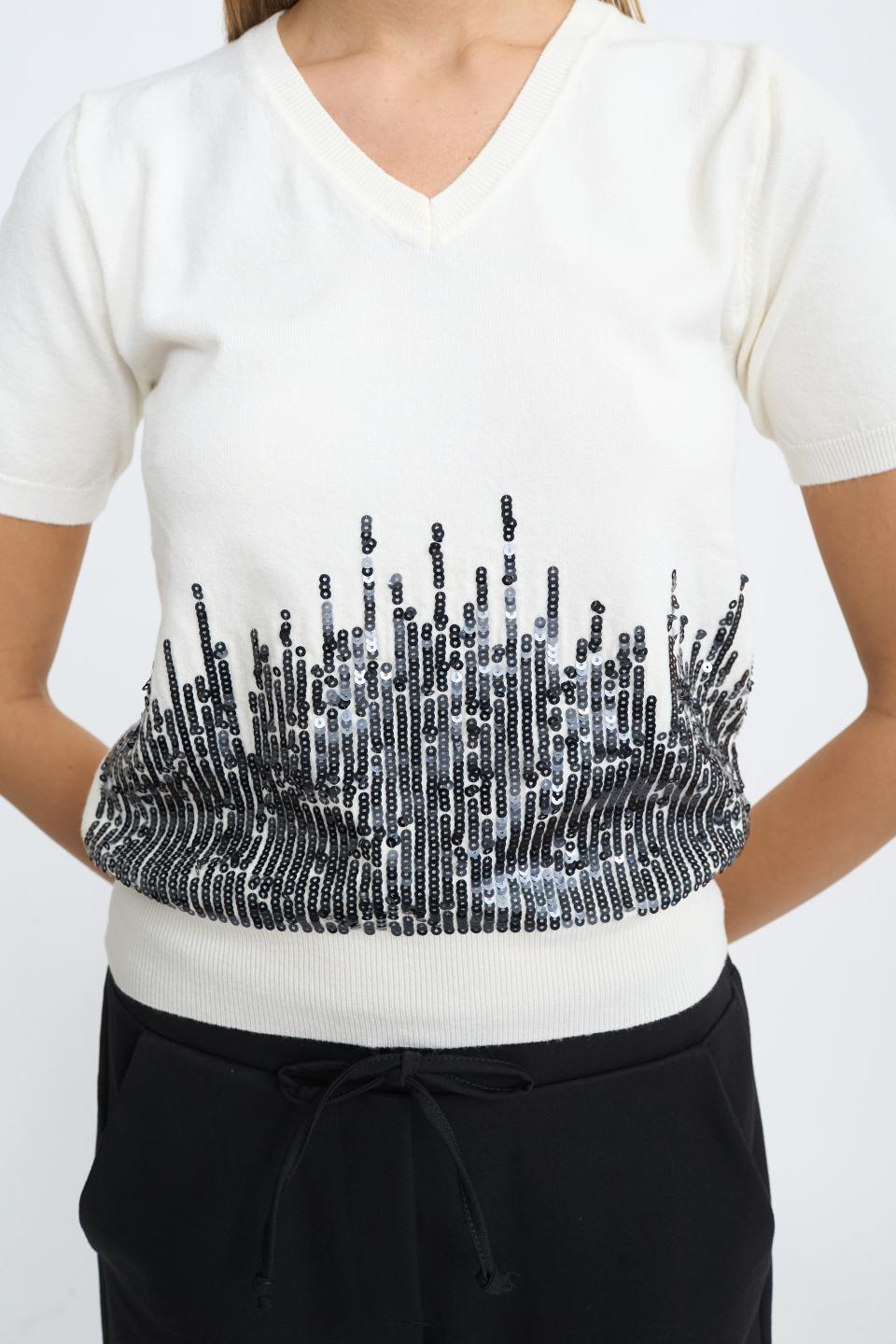 Maglia mezza manica paillettes panna - Autunno - Inverno 2025 | Brend