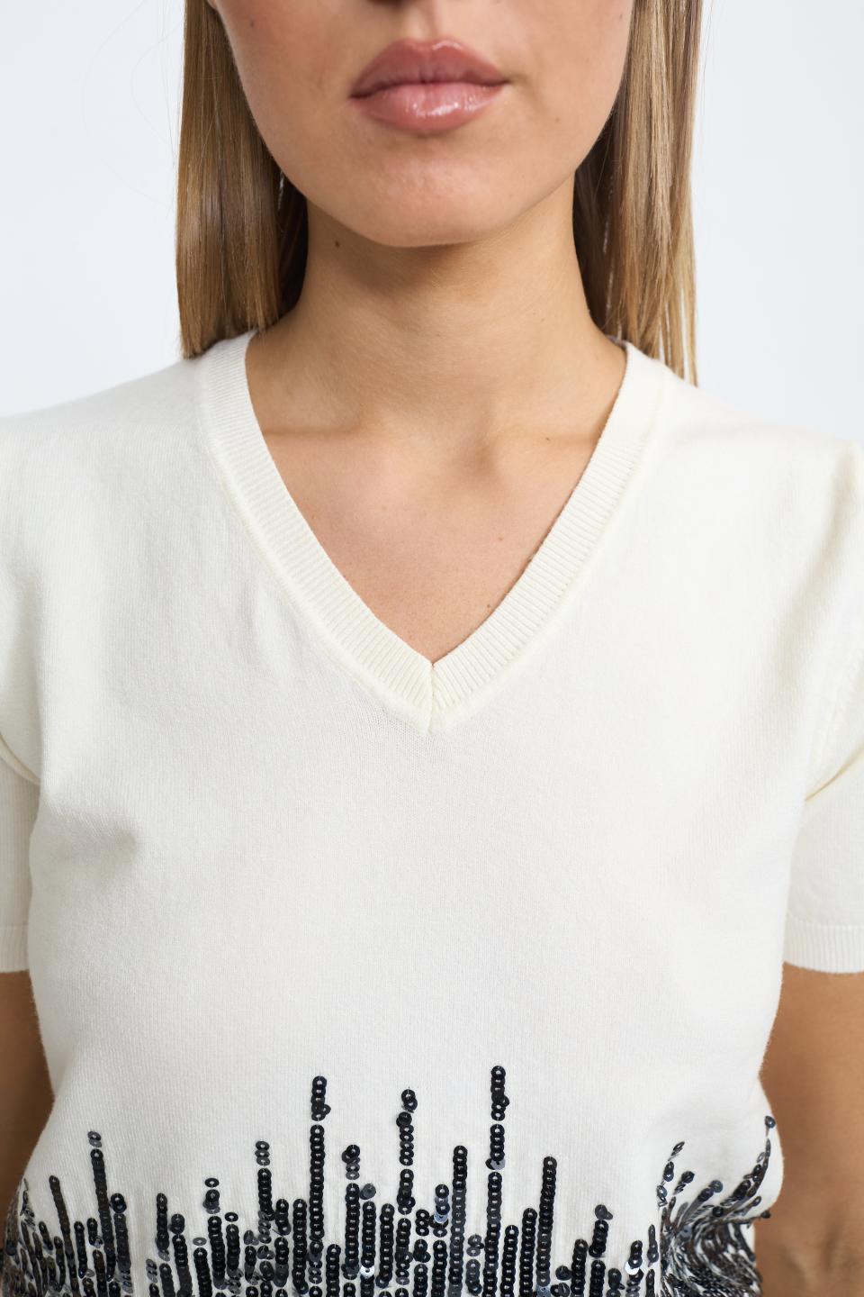 Maglia mezza manica paillettes panna - Autunno - Inverno 2025 | Brend