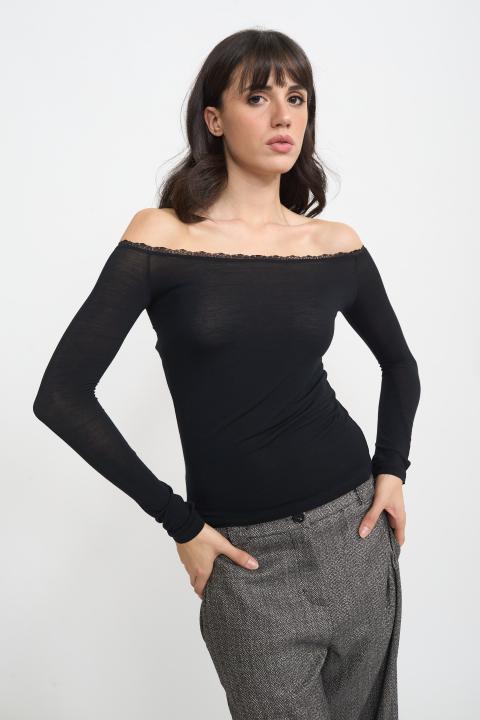 Maglia scollo barca pizzo nero/nero - Autunno - Inverno 2025 | Brend